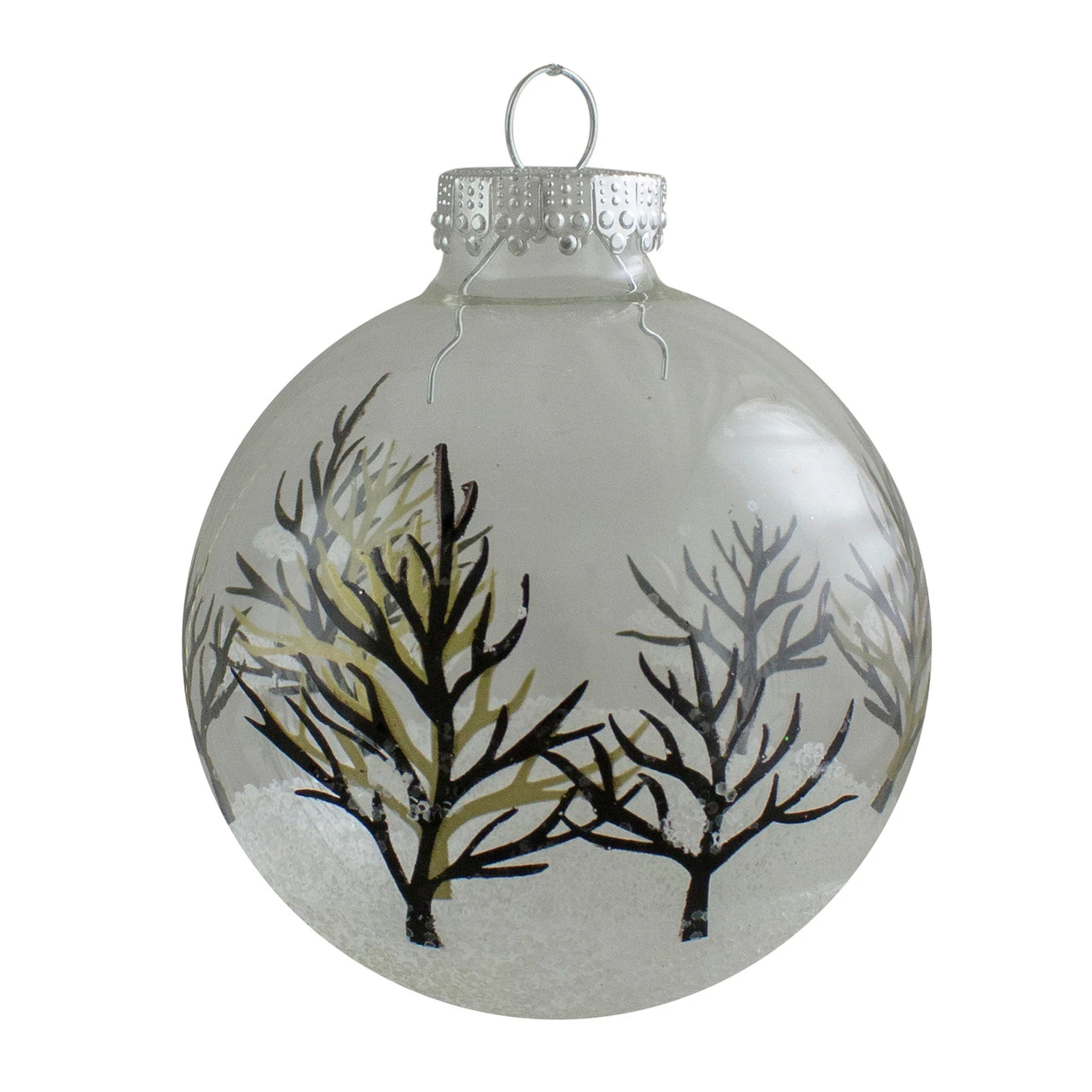 4ct Clear And Frosted Winter Tree Glass Christmas Ball Ornaments 3.25" (80mm) 2 4ct Clear And Frosted Winter Tree Glass Christmas Ball Ornaments 3.25" (80mm) - Image 2