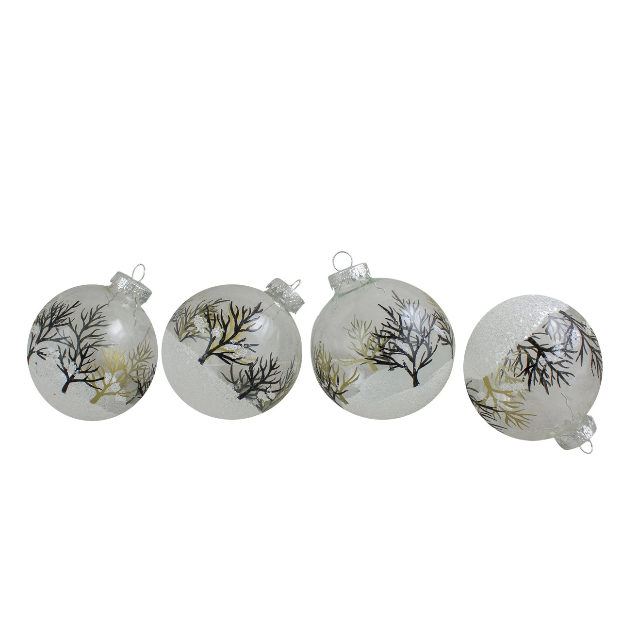 4ct Clear And Frosted Winter Tree Glass Christmas Ball Ornaments 3.25" (80mm) 1 4ct Clear And Frosted Winter Tree Glass Christmas Ball Ornaments 3.25" (80mm)