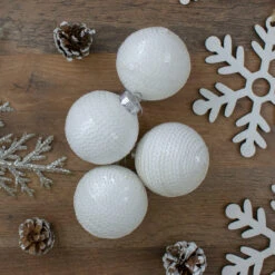 4ct White Sequined Shiny Christmas Ball Ornaments 2.75" (70mm) -Best Christmas Store northlight wy27608 3 19775.1667610671