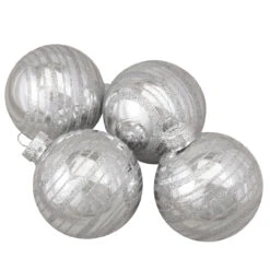 Set Of 4 Silver Christmas Ball Ornaments 2.5" (67mm)