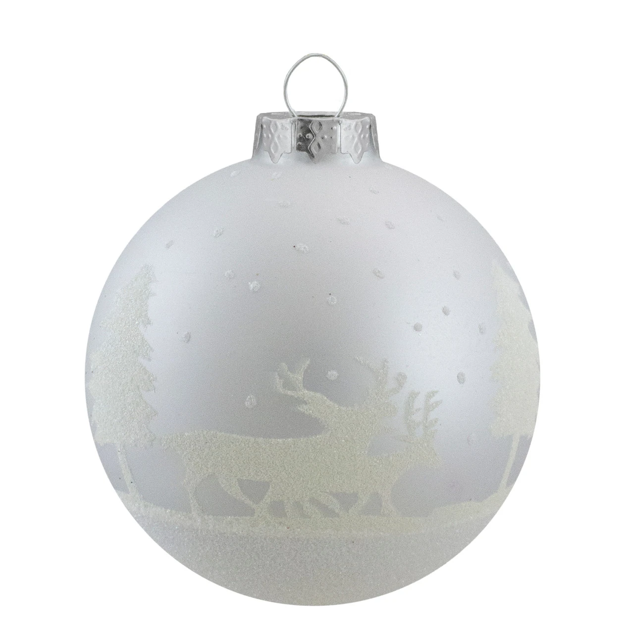 4ct Matte And Frosted White Glass Hanging Christmas Ball Ornaments 3.25" (80mm) 3 4ct Matte And Frosted White Glass Hanging Christmas Ball Ornaments 3.25" (80mm) - Image 3