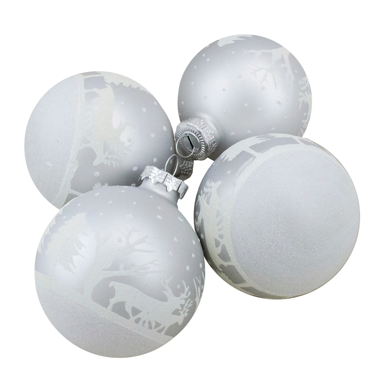 4ct Matte And Frosted White Glass Hanging Christmas Ball Ornaments 3.25" (80mm) 1 4ct Matte And Frosted White Glass Hanging Christmas Ball Ornaments 3.25" (80mm)
