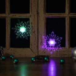 Set Of 2 LED Lighted Icy Crystal Snowflake Christmas Window Decorations 5.5"