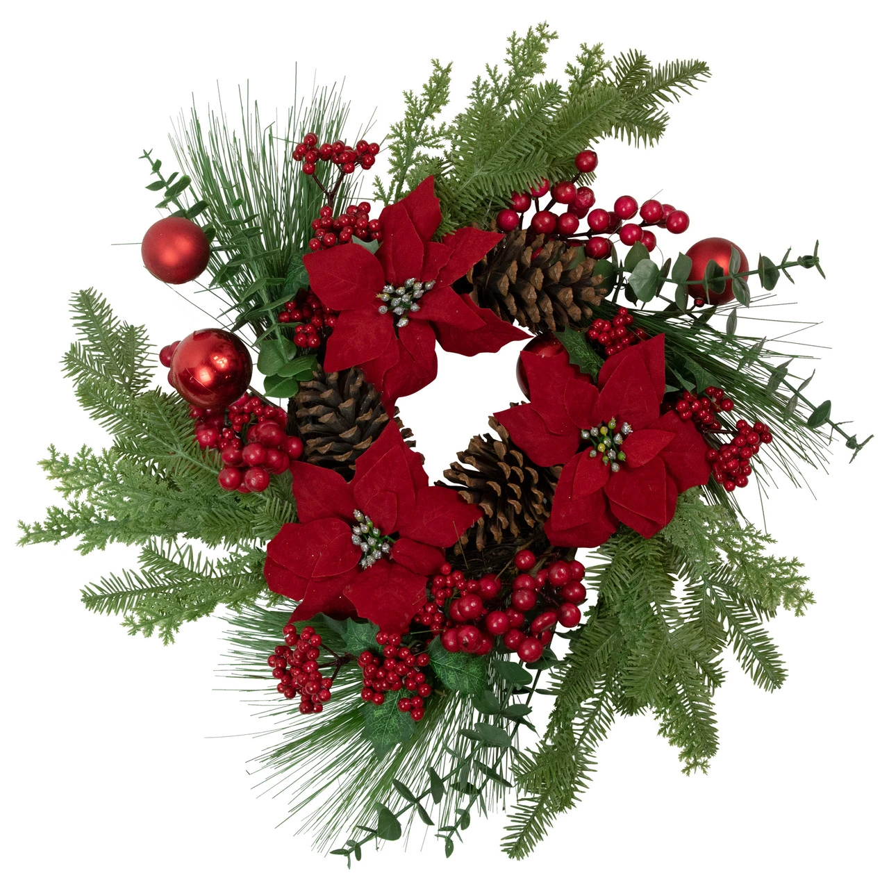 Artificial Red Berry And Poinsettia Christmas Wreath, 22-Inch, Unlit 1 Artificial Red Berry And Poinsettia Christmas Wreath, 22-Inch, Unlit