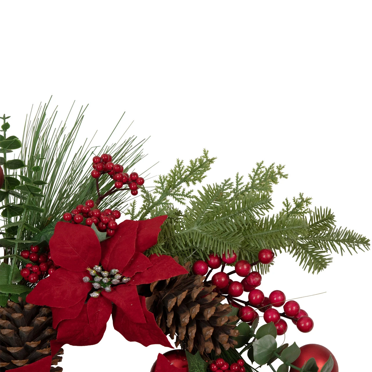 Artificial Red Berry And Poinsettia Christmas Wreath, 22-Inch, Unlit 3 Artificial Red Berry And Poinsettia Christmas Wreath, 22-Inch, Unlit - Image 3