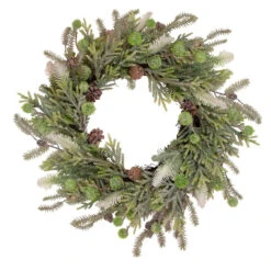 Artificial Christmas Wreath With Frosted Foliage And Pine Cones, 24-Inch, Unlit