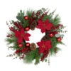 Artificial Red Berry And Poinsettia Christmas Wreath, 28-Inch, Unlit