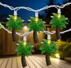 10-Count Green Tropical Palm Tree Outdoor Patio String Light Set, 7.25ft White Wire
