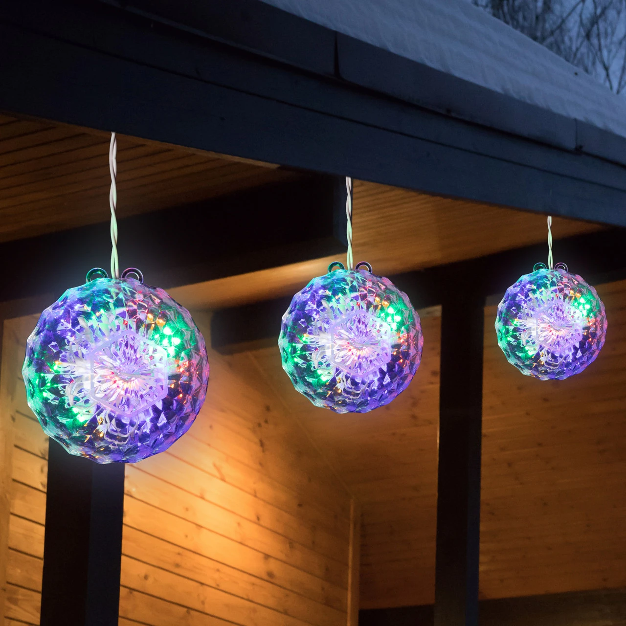 6" LED Lighted Multi-Color Hanging Crystal Sphere Outdoor Christmas Decoration 3 6" LED Lighted Multi-Color Hanging Crystal Sphere Outdoor Christmas Decoration - Image 3
