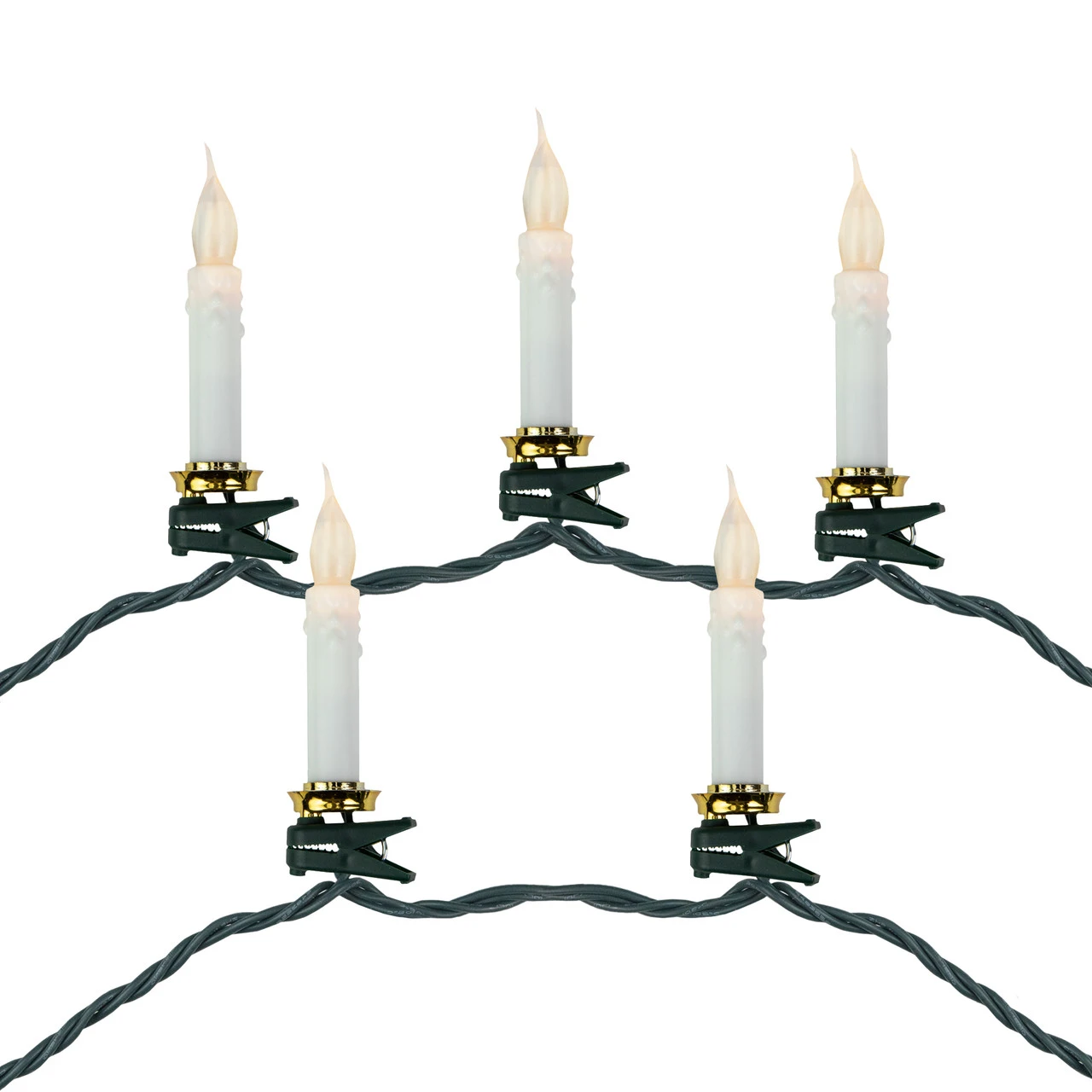10ct Flickering LED Clip On Candle Christmas Lights, 7' Green Wire 1 10ct Flickering LED Clip On Candle Christmas Lights, 7' Green Wire
