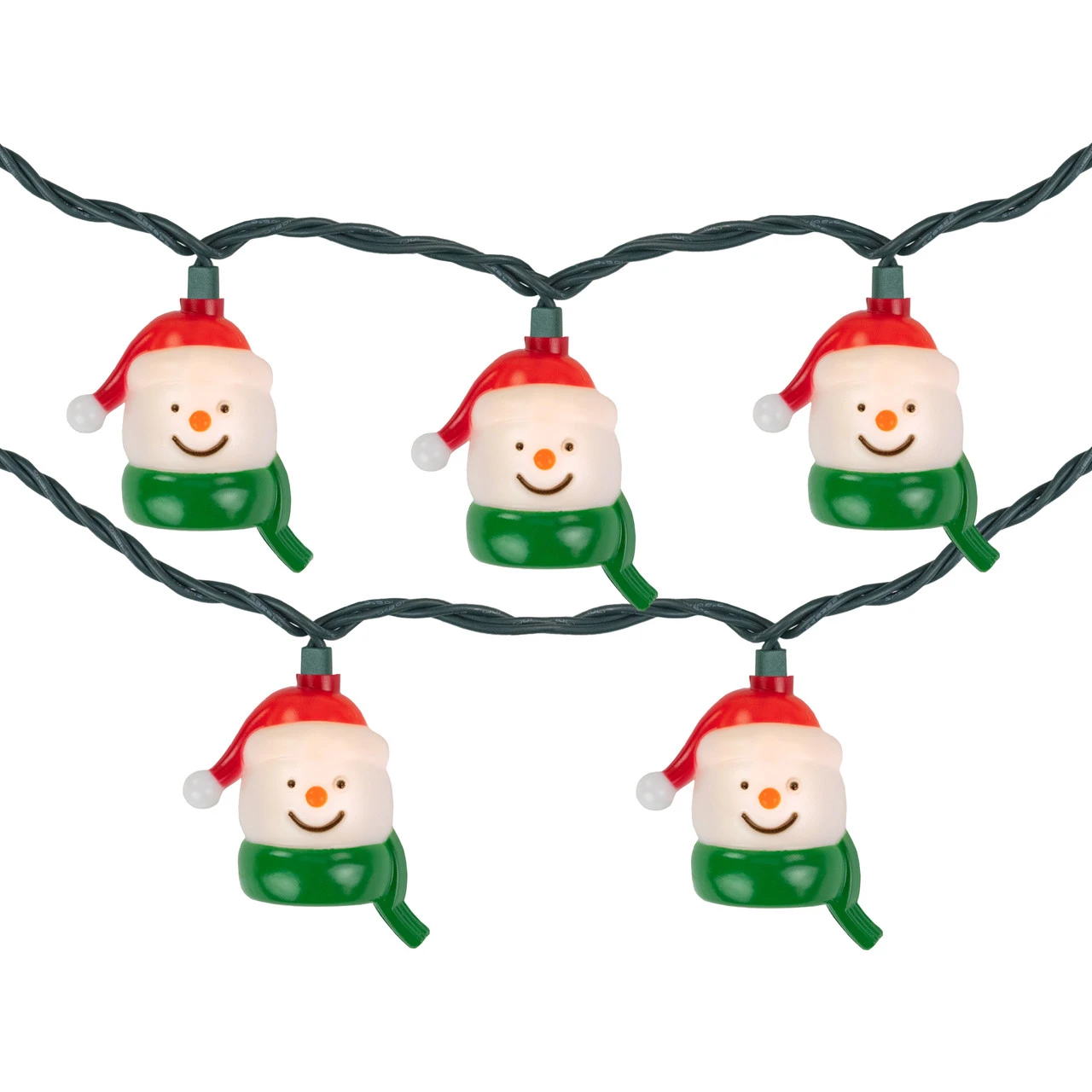 10 Count Snowman Heads With Scarves Christmas Light Set, 7.5ft Green Wire 1 10 Count Snowman Heads With Scarves Christmas Light Set, 7.5ft Green Wire