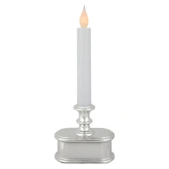 9.25" Pre-Lit LED White And Silver Lighted Christmas Candle Lamp