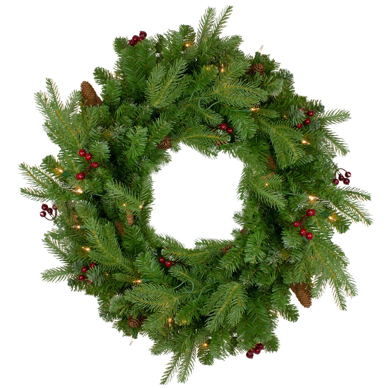 Pre-Lit Mixed Winter Berry Pine Artificial Christmas Wreath - 24-Inch, Clear Lights 1 Pre-Lit Mixed Winter Berry Pine Artificial Christmas Wreath - 24-Inch, Clear Lights