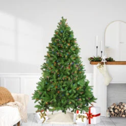 6.5' Pre-Lit Noble Fir Full Artificial Christmas Tree, Multicolor Lights