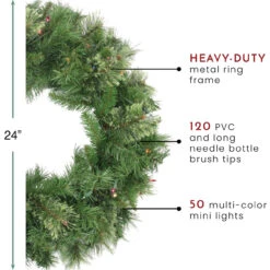 Pre-Lit Mixed Cashmere Pine Artificial Christmas Wreath - 24-Inch, Multi Lights -Best Christmas Store northlight z84474 thumbnail 15962.1667592792