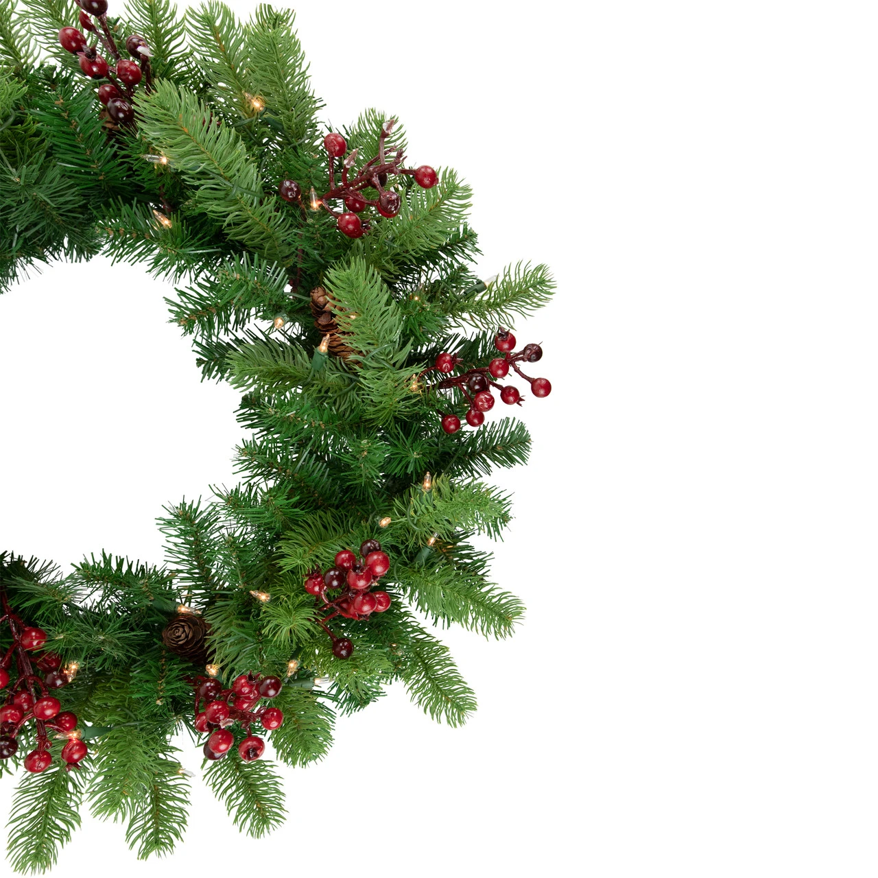 Pre-lit Noble Fir With Red Berries And Pine Cones Artificial Christmas Wreath - 24" - Clear Lights 3 Pre-lit Noble Fir With Red Berries And Pine Cones Artificial Christmas Wreath - 24" - Clear Lights - Image 3