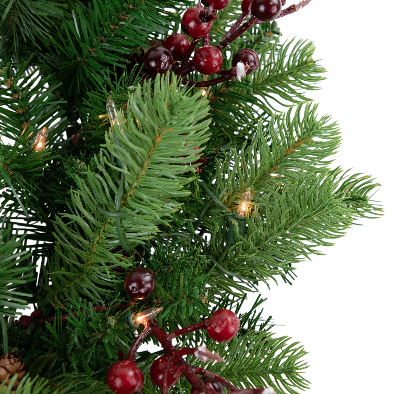 Pre-lit Noble Fir With Red Berries And Pine Cones Artificial Christmas Wreath - 24" - Clear Lights 4 Pre-lit Noble Fir With Red Berries And Pine Cones Artificial Christmas Wreath - 24" - Clear Lights - Image 4