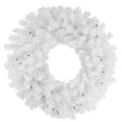 Pre-Lit Geneva White Spruce Artificial Christmas Wreath, 24-Inch, Green Lights