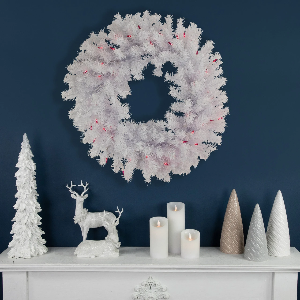 Pre-Lit Geneva White Spruce Artificial Christmas Wreath, 24-Inch, Pink Lights 3 Pre-Lit Geneva White Spruce Artificial Christmas Wreath, 24-Inch, Pink Lights - Image 3