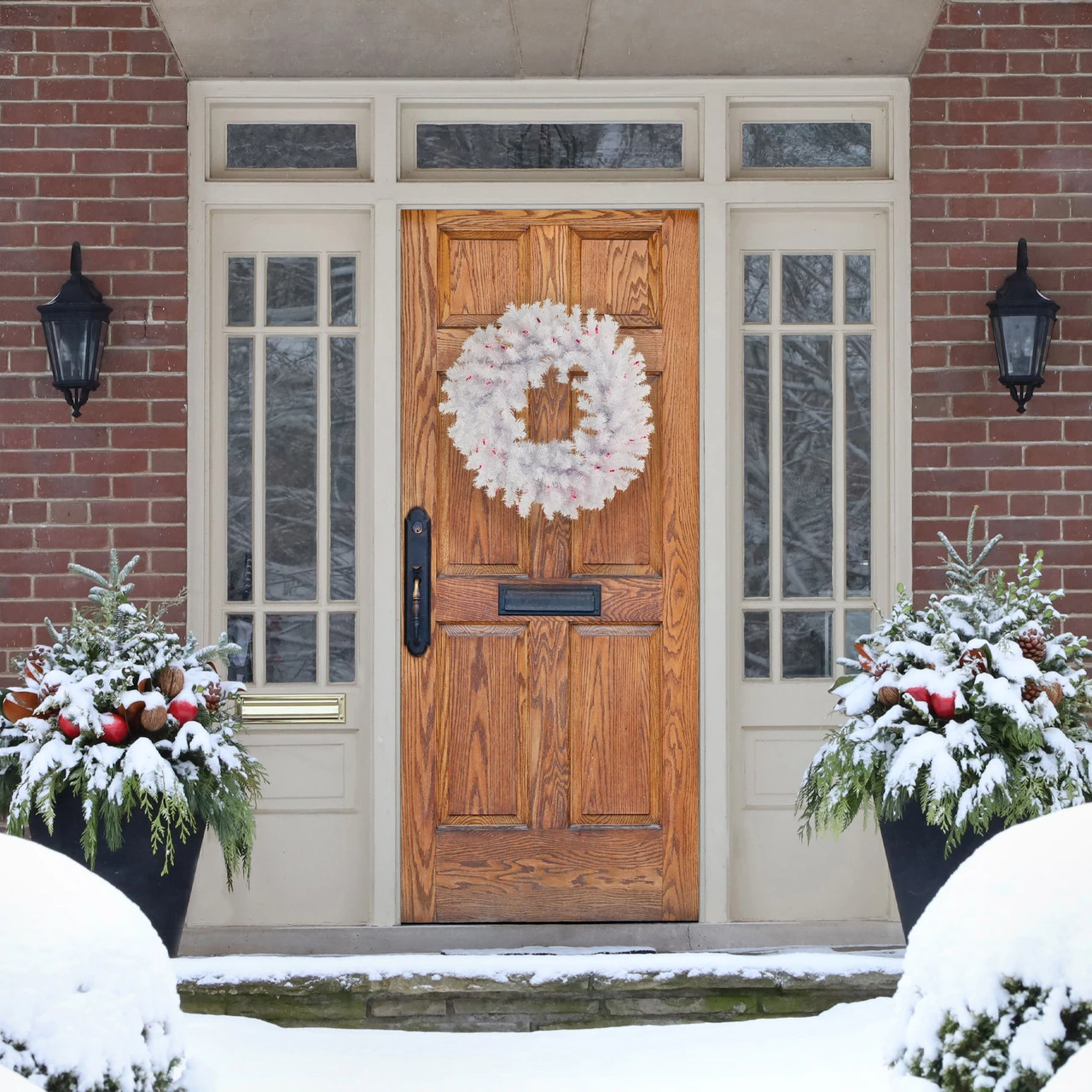 Pre-Lit Geneva White Spruce Artificial Christmas Wreath, 24-Inch, Pink Lights 2 Pre-Lit Geneva White Spruce Artificial Christmas Wreath, 24-Inch, Pink Lights - Image 2