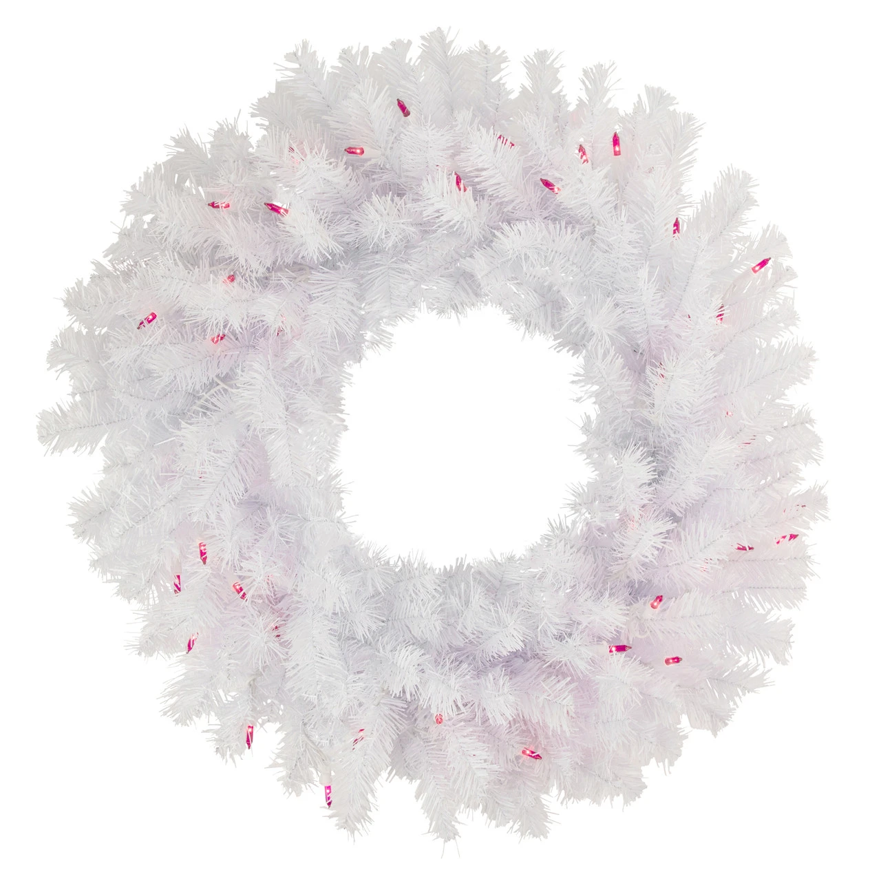 Pre-Lit Geneva White Spruce Artificial Christmas Wreath, 24-Inch, Pink Lights 1 Pre-Lit Geneva White Spruce Artificial Christmas Wreath, 24-Inch, Pink Lights