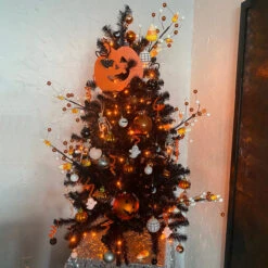 4ft Pre-Lit Black Noble Spruce Artificial Halloween Tree, Orange Lights -Best Christmas Store northlight z92380 cxpic2 85674.1669140865