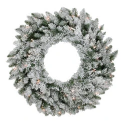 Pre-Lit Flocked Snow White Artificial Christmas Wreath, 36-Inch, Clear Lights