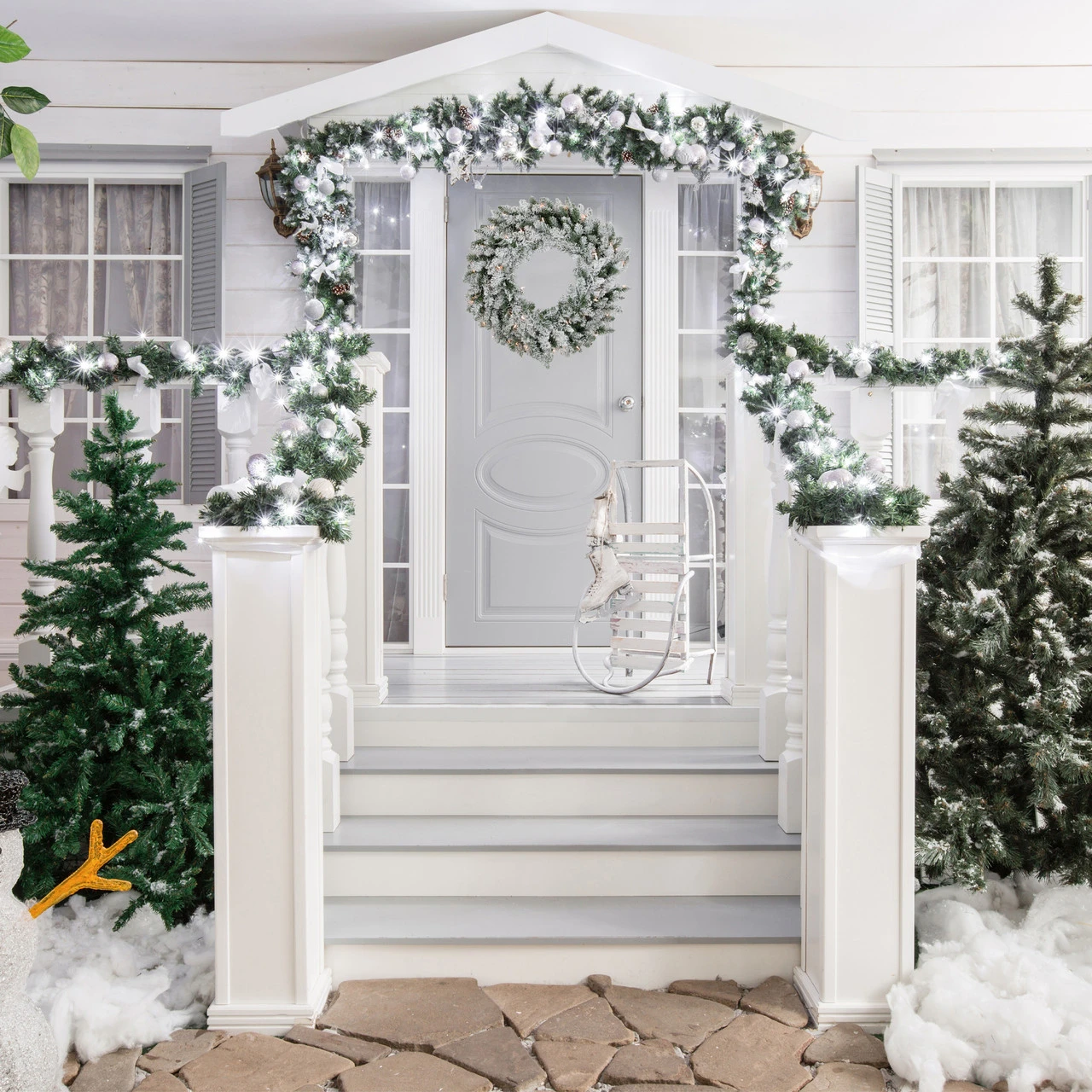 Pre-Lit Flocked Snow White Artificial Christmas Wreath, 36-Inch, Clear Lights 2 Pre-Lit Flocked Snow White Artificial Christmas Wreath, 36-Inch, Clear Lights - Image 2