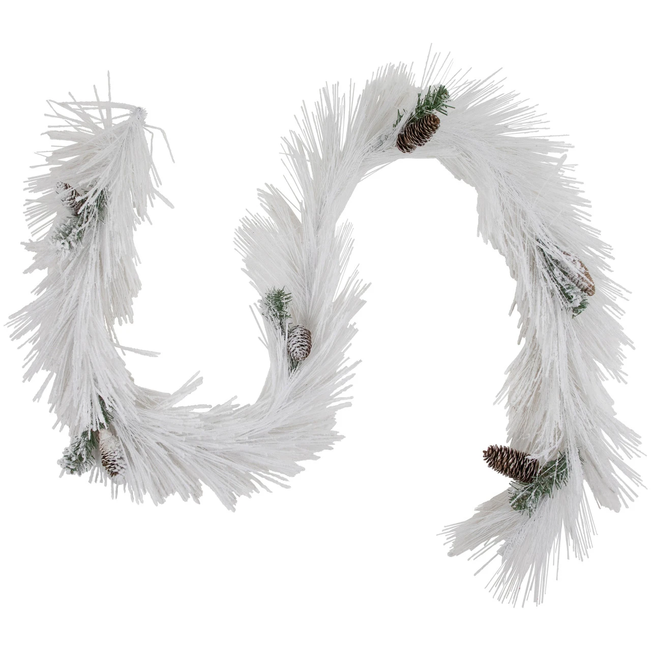 6' X 10" White Flocked Artificial Christmas Garland With Pine Cones, Unlit 1 6' X 10" White Flocked Artificial Christmas Garland With Pine Cones, Unlit