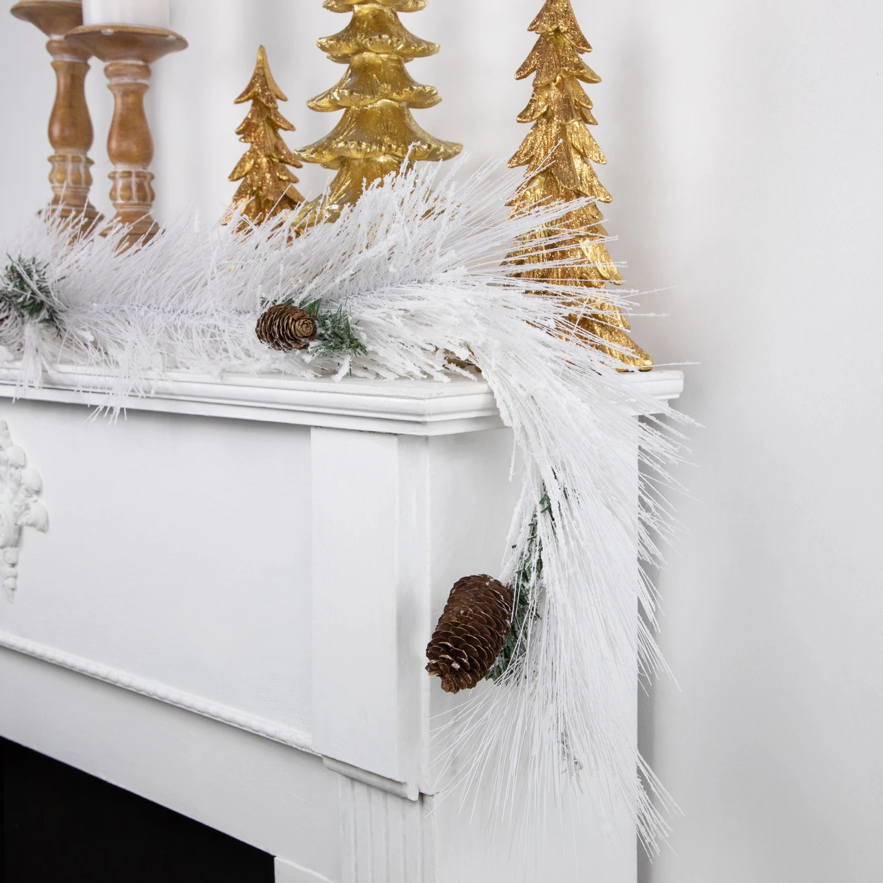 6' X 10" White Flocked Artificial Christmas Garland With Pine Cones, Unlit 2 6' X 10" White Flocked Artificial Christmas Garland With Pine Cones, Unlit - Image 2