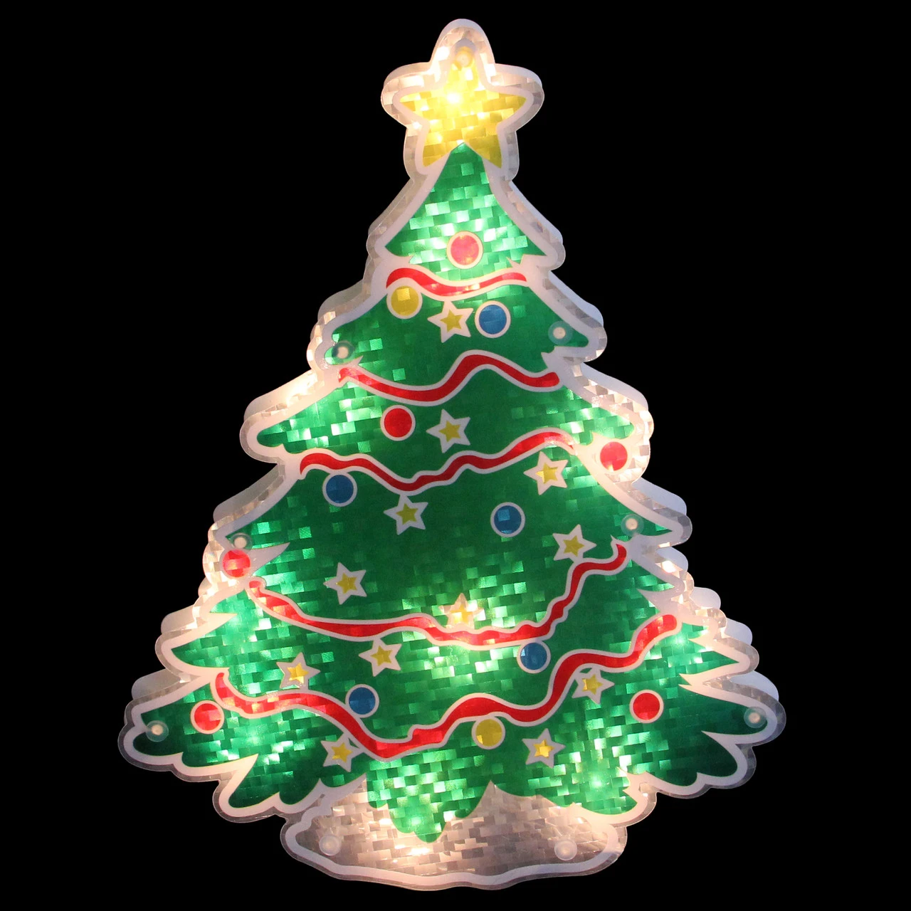 12.5" Lighted Holographic Christmas Tree Window Silhouette Decor 2 12.5" Lighted Holographic Christmas Tree Window Silhouette Decor - Image 2