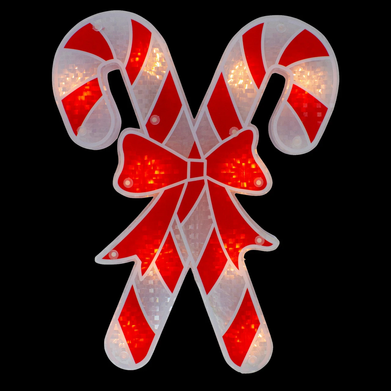 12" Lighted Red And White Holographic Candy Cane Christmas Window Silhouette Decor 2 12" Lighted Red And White Holographic Candy Cane Christmas Window Silhouette Decor - Image 2
