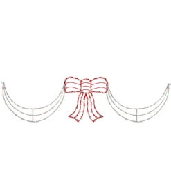 3-Piece Lighted Red And White Bow And Swag Christmas Decoration
