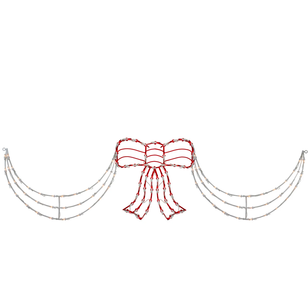 3-Piece Lighted Red And White Bow And Swag Christmas Decoration 1 3-Piece Lighted Red And White Bow And Swag Christmas Decoration