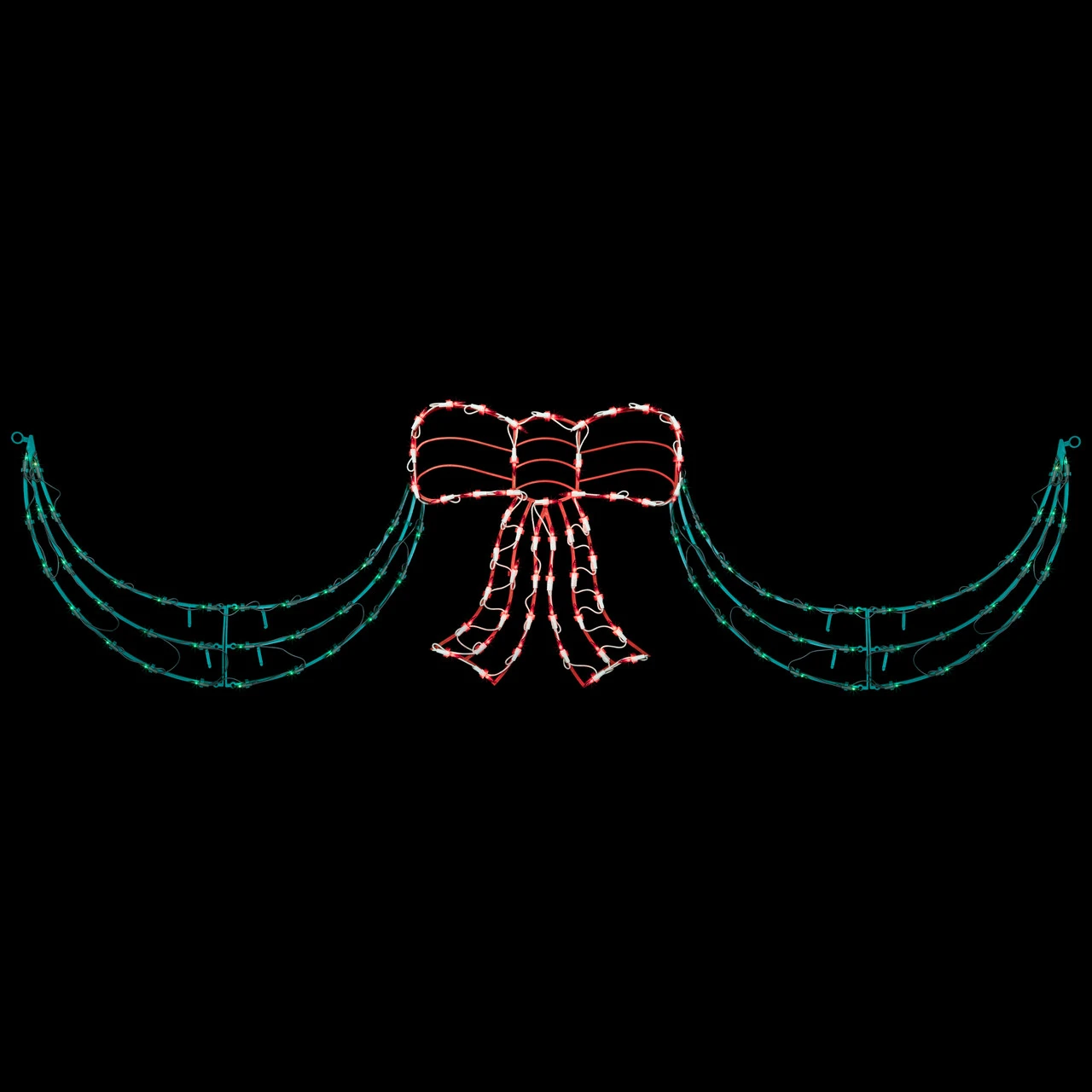 3-Piece Lighted RedBow And Green Swag Christmas Decoration 1 3-Piece Lighted RedBow And Green Swag Christmas Decoration