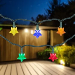 20-Count Multi-Colored Star Shaped LED Christmas Light Set- 4.5ft, Green Wire