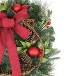 Red Berries And Ball Ornaments Artificial Christmas Wreath With Ribbon - 24-Inch, Unlit -Best Christmas Store northlightkji82585b 79822.1667659834