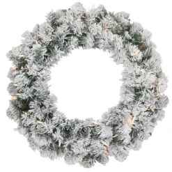 Pre-lit Heavily Flocked Madison Pine Artificial Christmas Wreath, 24-Inch, Clear Lights