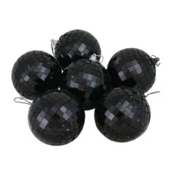 6ct Black Disco Shatterproof Christmas Ball Ornaments 3.25" (80mm)