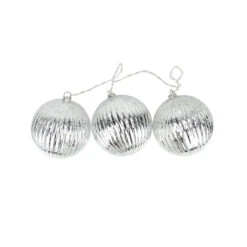 Set Of 3 Lighted Silver Mercury Glass Finish Ribbed Ball Christmas Ornaments - Clear Lights