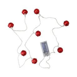 8 Battery Operated Red LED Jingle Bell Christmas Lights - Clear Wire
