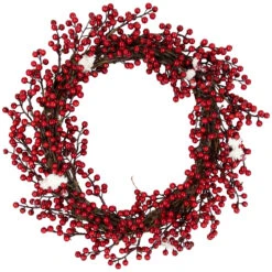 Red Berry With Frosted Accents Artificial Christmas Wreath, 18-Inch, Unlit
