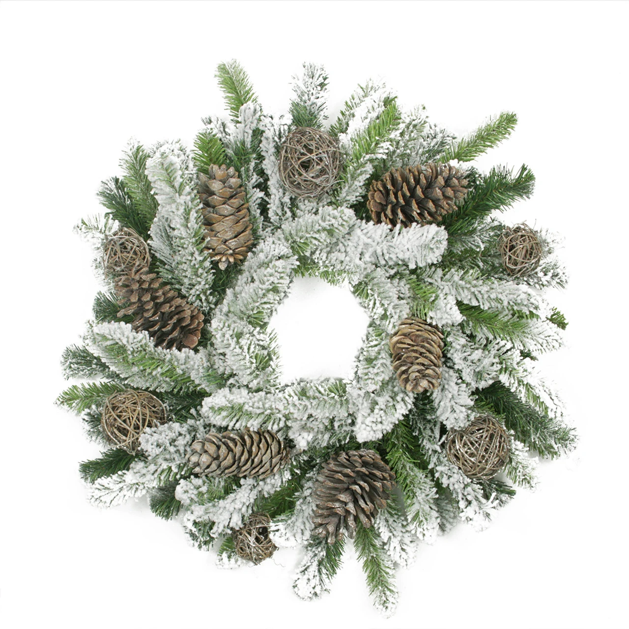 Flocked Pine Cone And Twig Ball Artificial Christmas Wreath - 24-Inch, Unlit 1 Flocked Pine Cone And Twig Ball Artificial Christmas Wreath - 24-Inch, Unlit