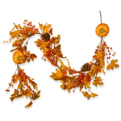 72" Maple Leaf And Pumpkins Artificial Garland – Unlit