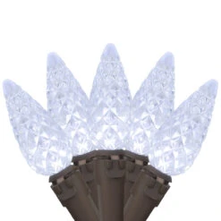 70-Count Pure White LED Faceted C6 Christmas String Lights, 23ft Brown Wire