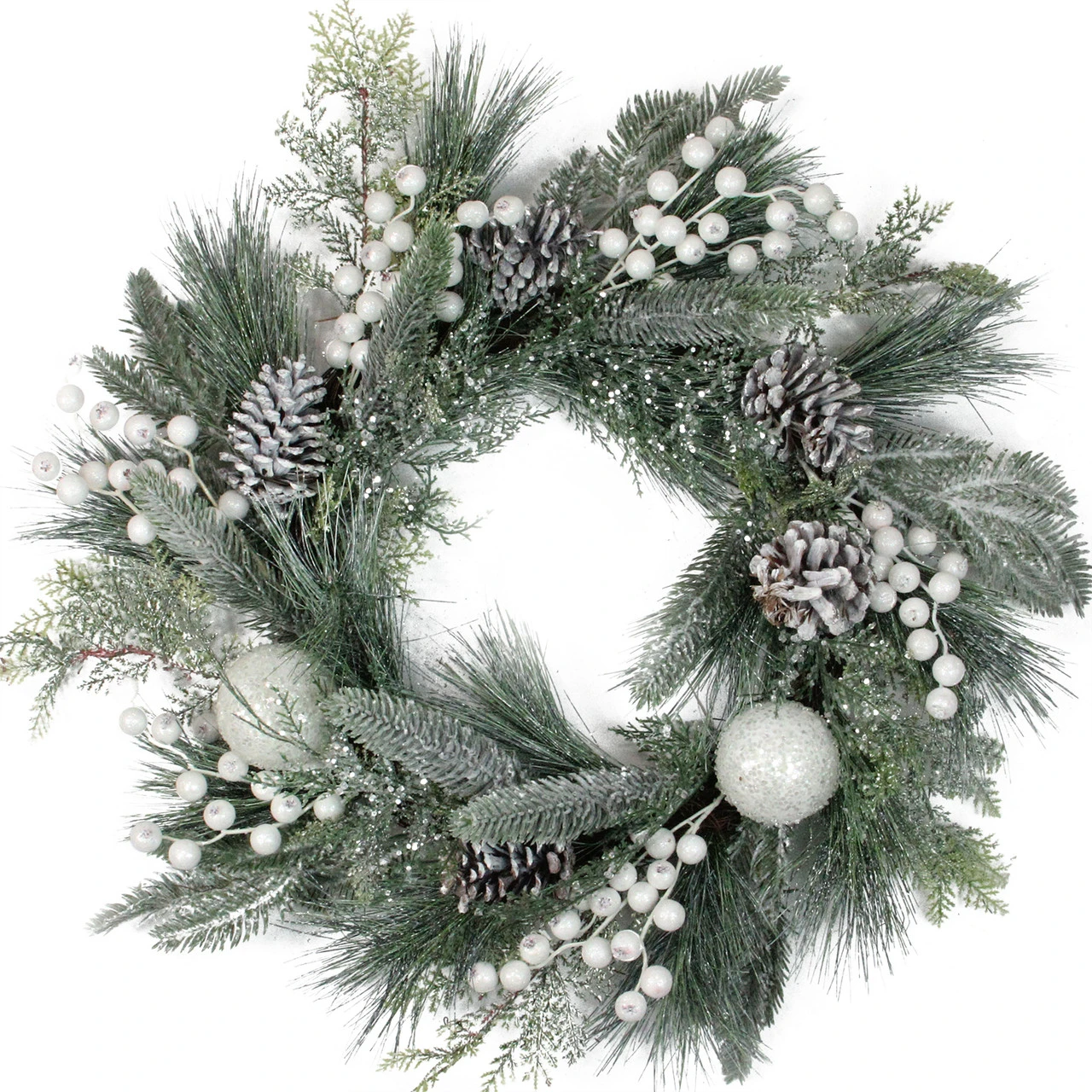 Frosted Mixed Pine And Pine Cone Artificial Christmas Wreath, 24-inch, Unlit 1 Frosted Mixed Pine And Pine Cone Artificial Christmas Wreath, 24-inch, Unlit