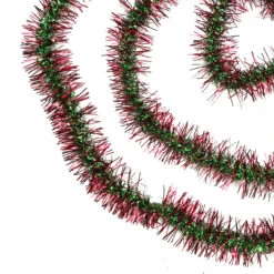 50' X 3" Red And Green Spiral Center Christmas Tinsel Garland - Unlit