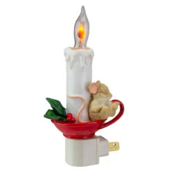 7" Sleeping Mouse In Teacup With Candle Christmas Night Light