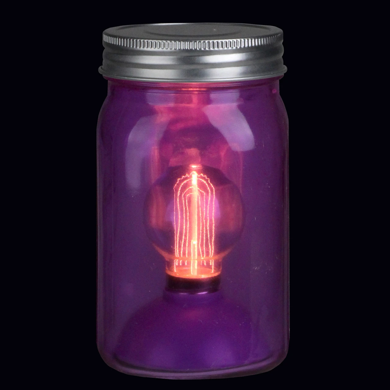 6.5" Battery Operated LED Edison Bulb Vintage-Style Purple Glass Mason Jar Lantern 2 6.5" Battery Operated LED Edison Bulb Vintage-Style Purple Glass Mason Jar Lantern - Image 2