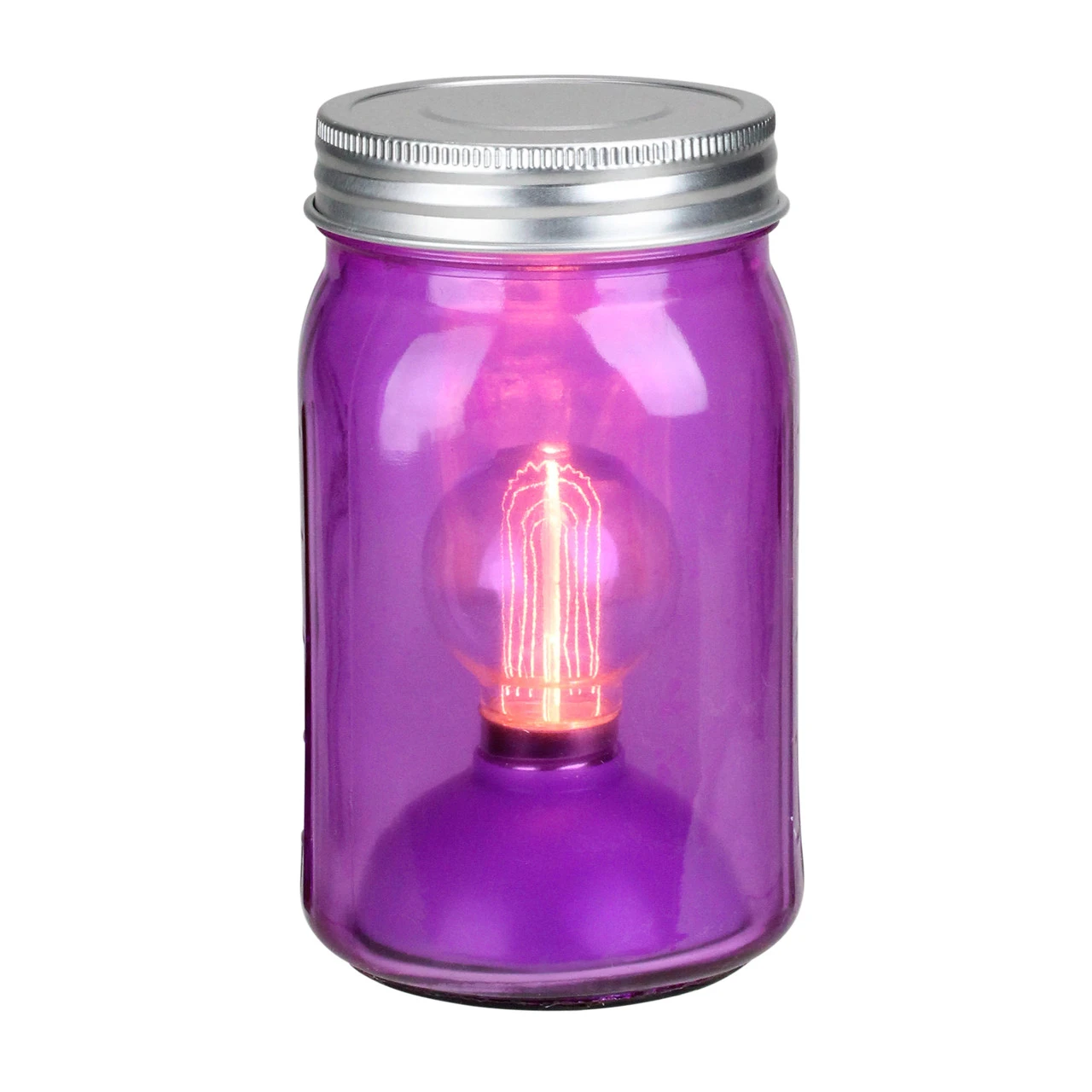 6.5" Battery Operated LED Edison Bulb Vintage-Style Purple Glass Mason Jar Lantern 1 6.5" Battery Operated LED Edison Bulb Vintage-Style Purple Glass Mason Jar Lantern